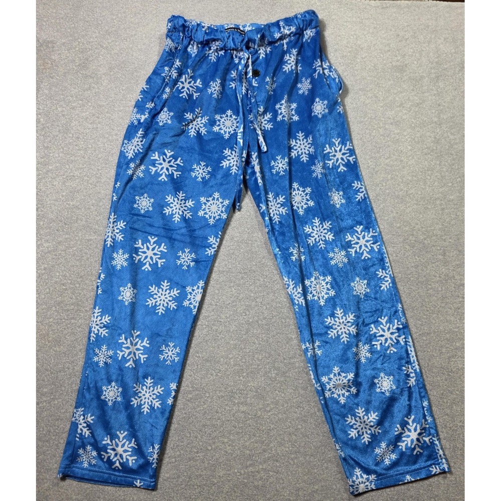 Preswick & Moore Pajama Pants Mens Medium Blue Snowflake Fleece Lounge Winter
